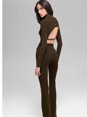ALO denim knit open back sweater in espresso - XS